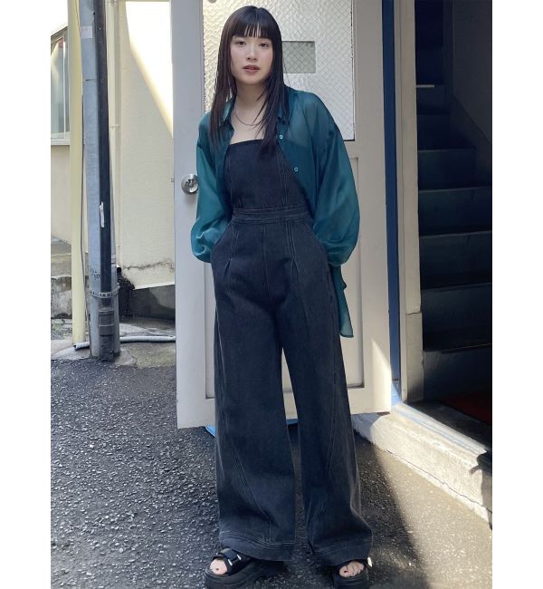 MURUA「デザインデニムロンパース」|オールインワン|