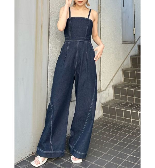 MURUA「デザインデニムロンパース」|オールインワン|インディゴ