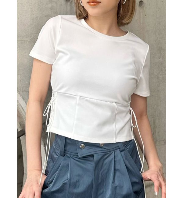 MURUA「サイドレースアップエンボスTシャツ」|Tシャツ・カットソー|ホワイト