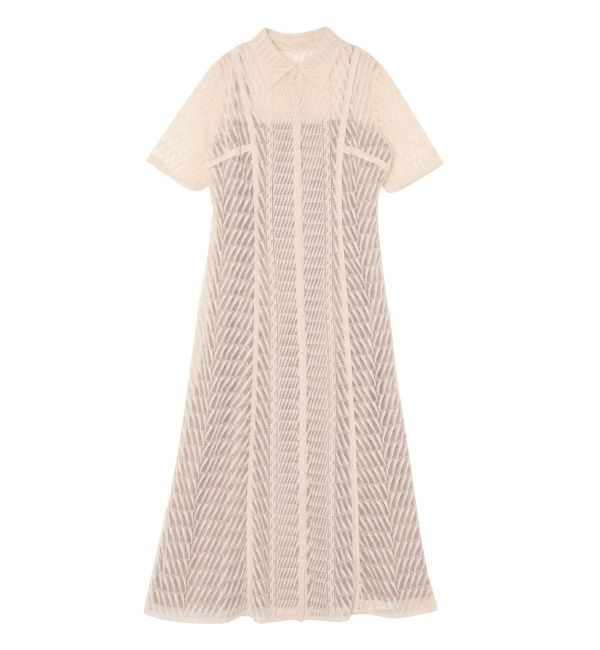 LAGUNAMOON「LADYシャツカラーレースワンピース」|ドレス|ベージュ