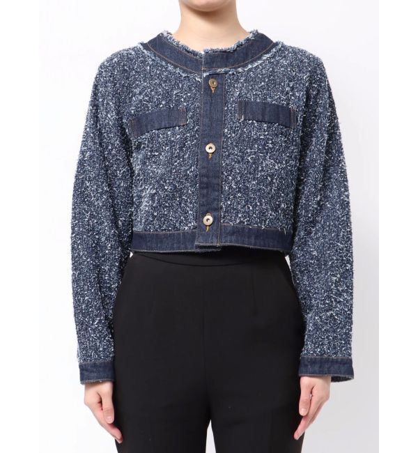 LAGUNAMOON「ツイードライクノーカラーデニムジャケット」|デニムジャケット|