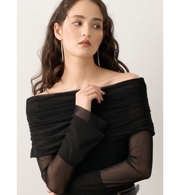 LAGUNAMOON「フレアスリーブオフショルチュールトップス」|Tシャツ・カットソー|ブラック