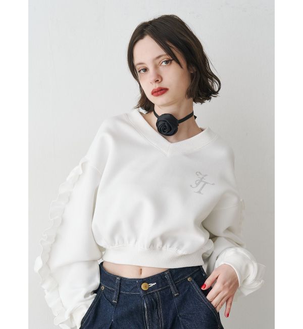 jouetie「ラインストーンフリルプルオーバー」|Tシャツ・カットソー|オフホワイト