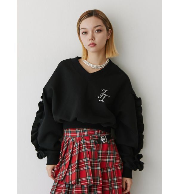 jouetie「ラインストーンフリルプルオーバー」|Tシャツ・カットソー|ブラック