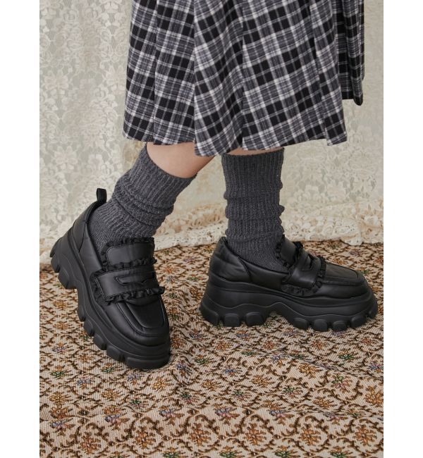 merry jenny「パデッドフリルローファー」|ローファー|ブラック