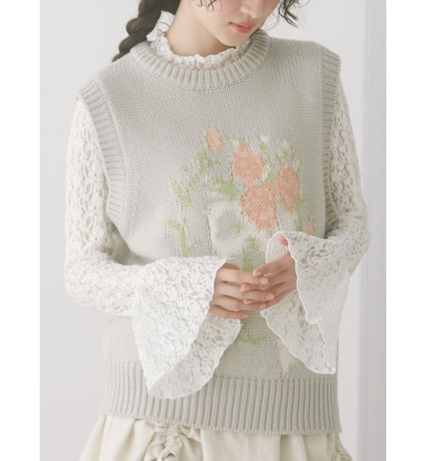 merry jenny「flowerレーストップス」|Tシャツ・カットソー|オフホワイト