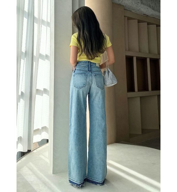 GYDA「ハイウエストDOUBLEベルトワイドデニムパンツ」|デニム|