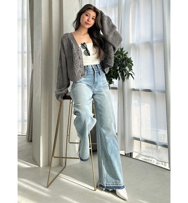 GYDA「ハイウエストDOUBLEベルトワイドデニムパンツ」|デニム|