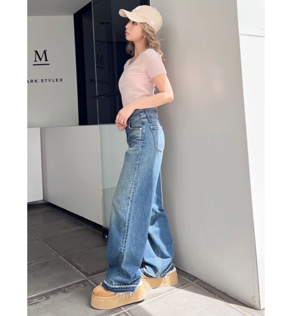 GYDA「ハイウエストDOUBLEベルトワイドデニムパンツ」|デニム|