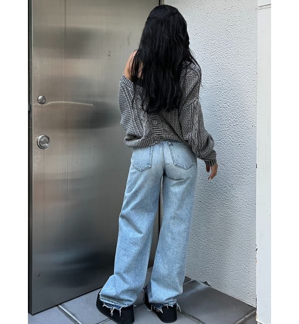 GYDA「ハイウエストDOUBLEベルトワイドデニムパンツ」|デニム|