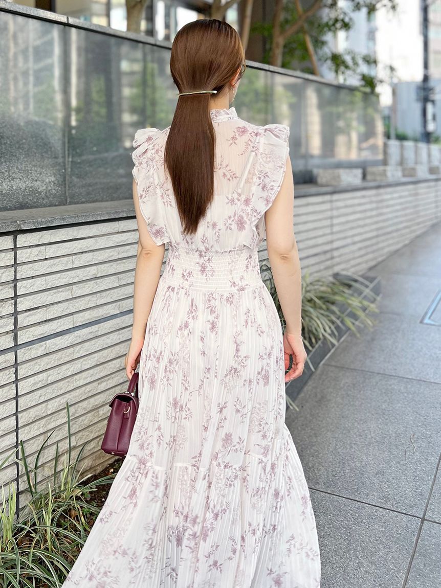 SNIDEL「【00サイズあり】プリントプリーツシャーリングワンピース」|ワンピース|