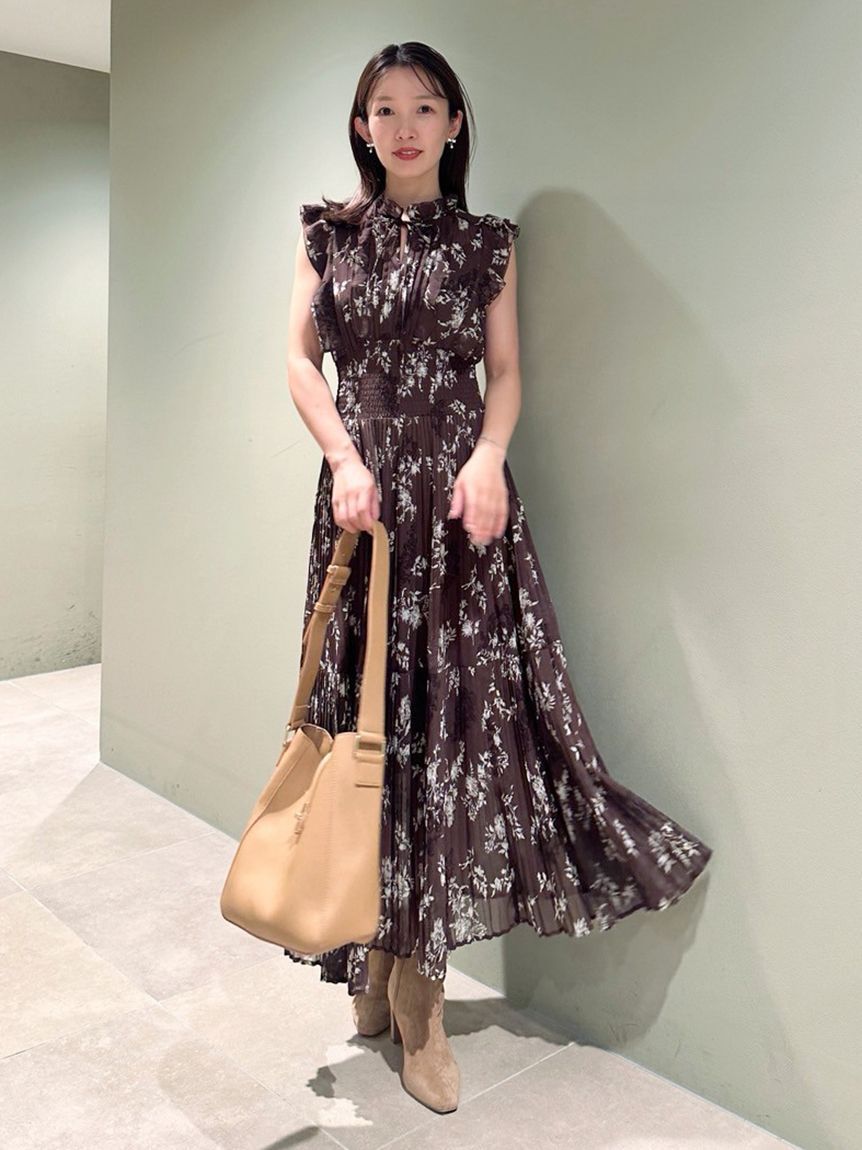 SNIDEL「【00サイズあり】プリントプリーツシャーリングワンピース」|ワンピース|