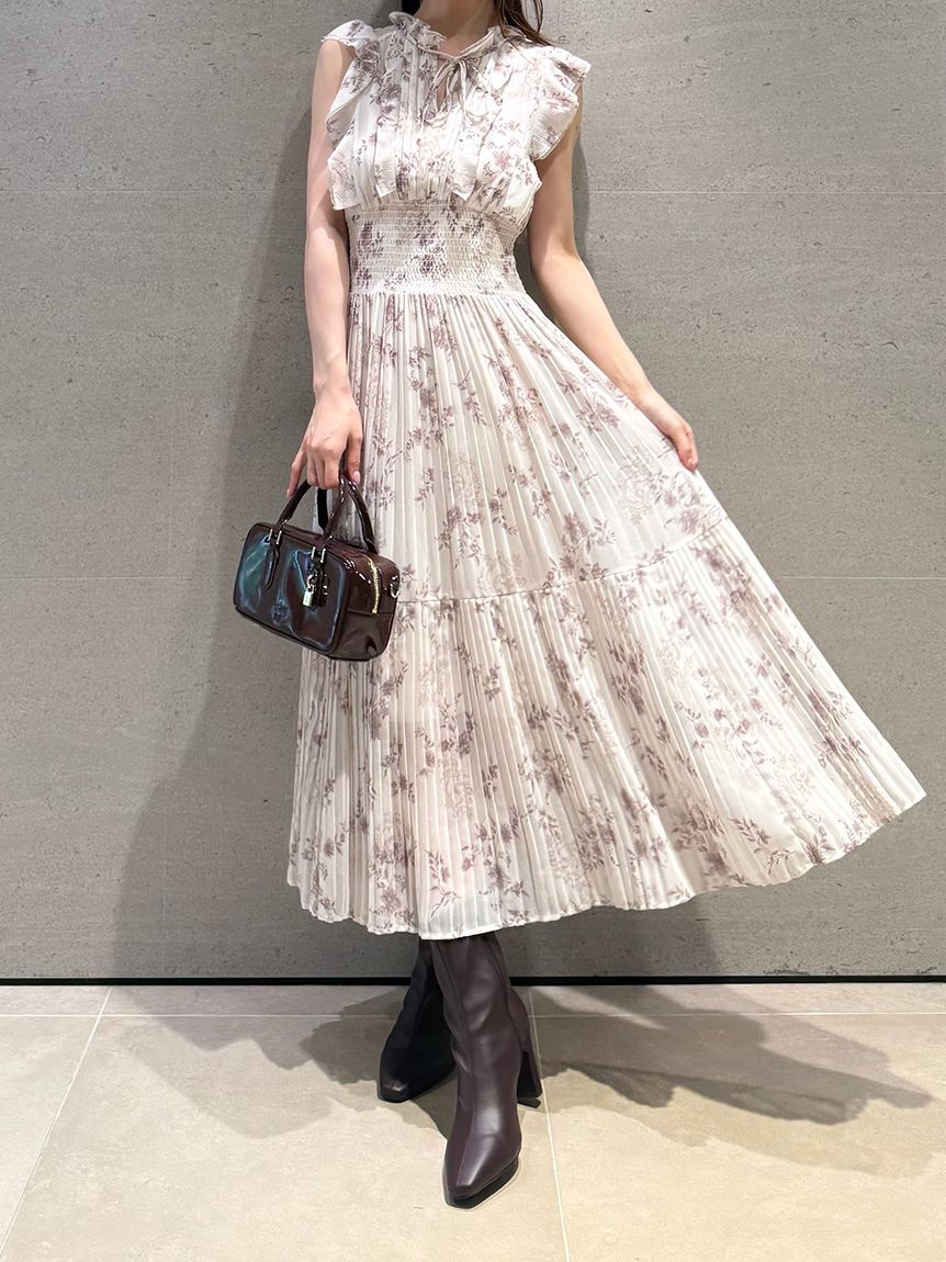 SNIDEL「【00サイズあり】プリントプリーツシャーリングワンピース」|ワンピース|