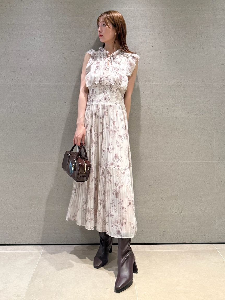 SNIDEL「【00サイズあり】プリントプリーツシャーリングワンピース」|ワンピース|