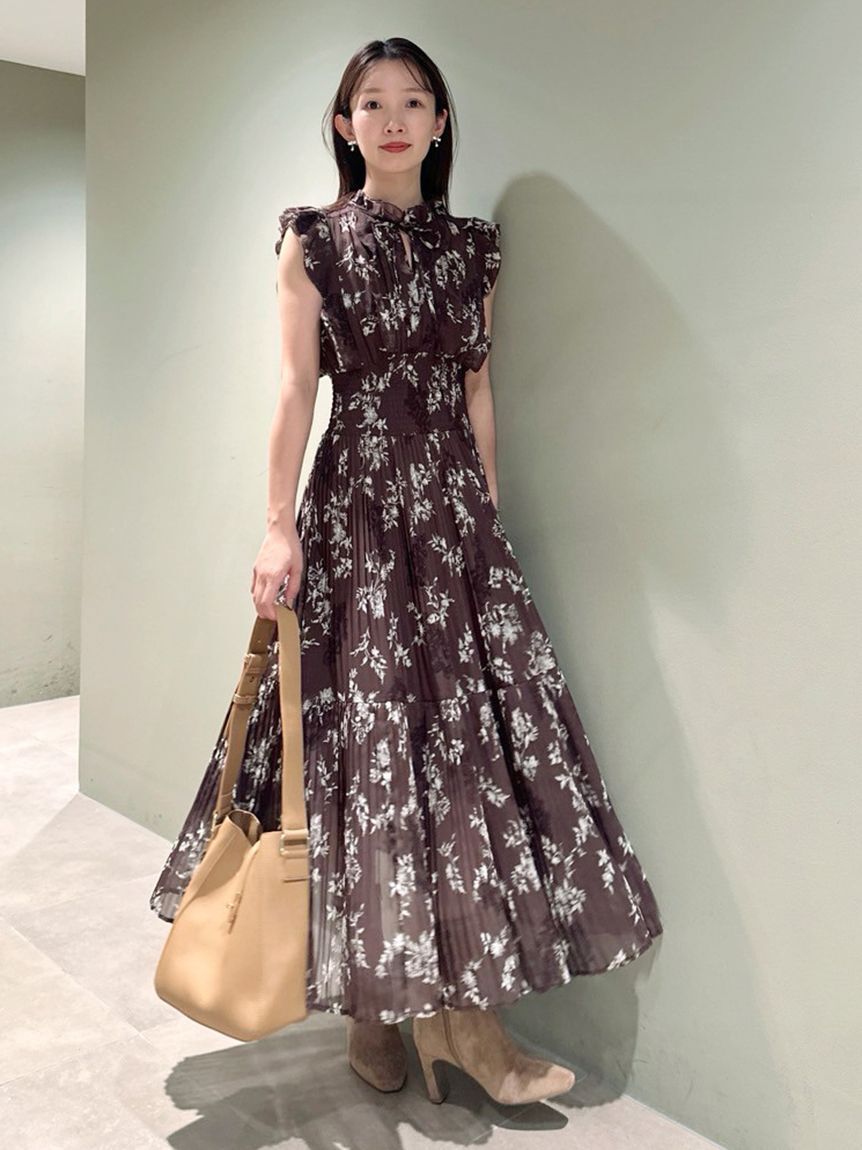 SNIDEL「【00サイズあり】プリントプリーツシャーリングワンピース」|ワンピース|