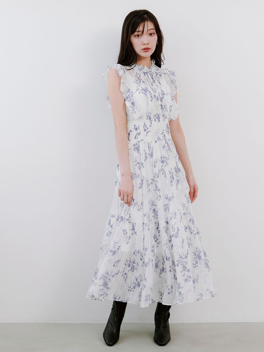 SNIDEL「【00サイズあり】プリントプリーツシャーリングワンピース」|ワンピース|