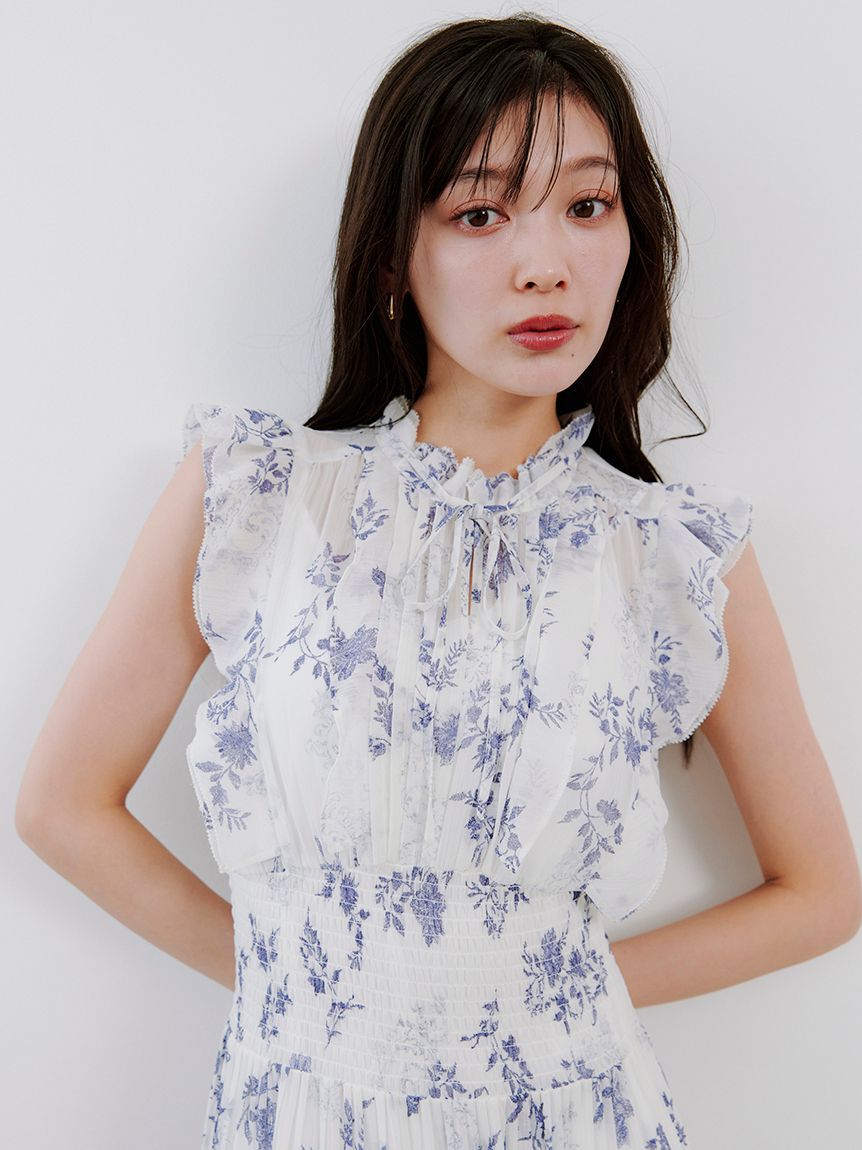 SNIDEL「【00サイズあり】プリントプリーツシャーリングワンピース」|ワンピース|