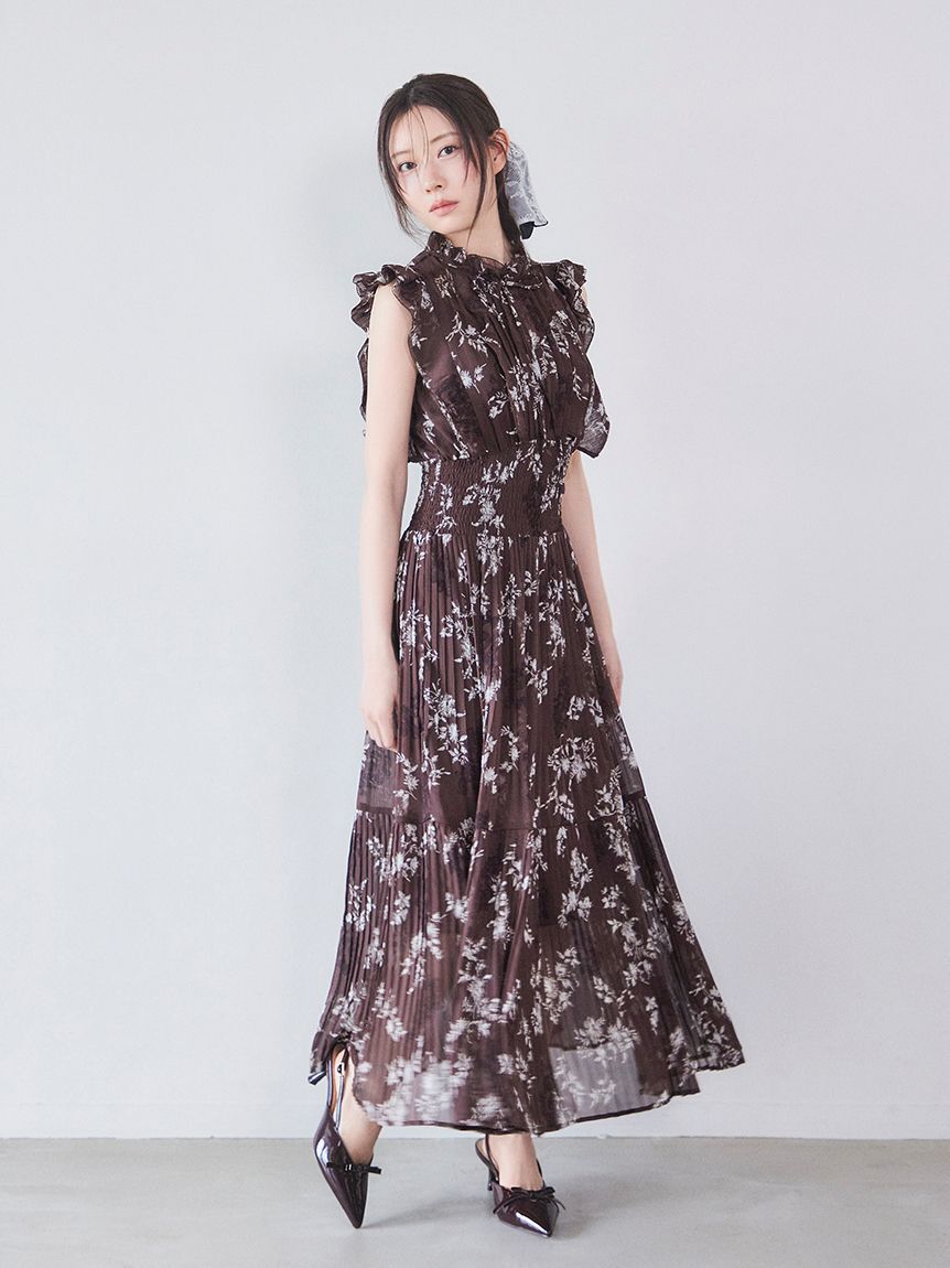 SNIDEL「【00サイズあり】プリントプリーツシャーリングワンピース」|ワンピース|