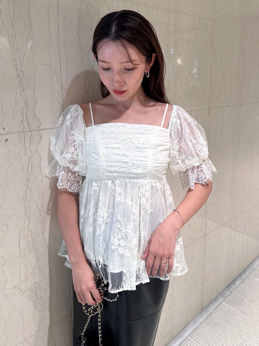 SNIDEL「バリエオフショルレースチュニック」|チュニック|