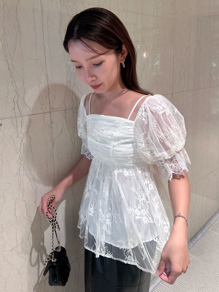 SNIDEL「バリエオフショルレースチュニック」|チュニック|