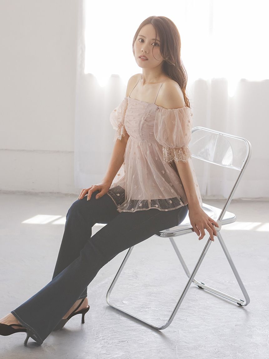 SNIDEL「バリエオフショルレースチュニック」|チュニック|