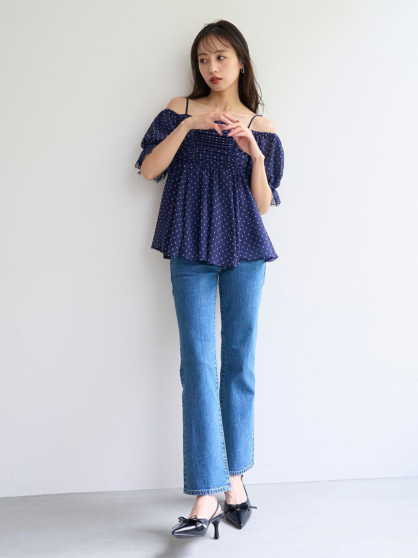 SNIDEL「バリエオフショルレースチュニック」|チュニック|