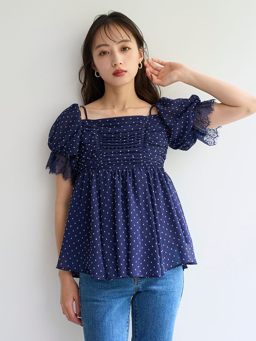 SNIDEL「バリエオフショルレースチュニック」|チュニック|NVY