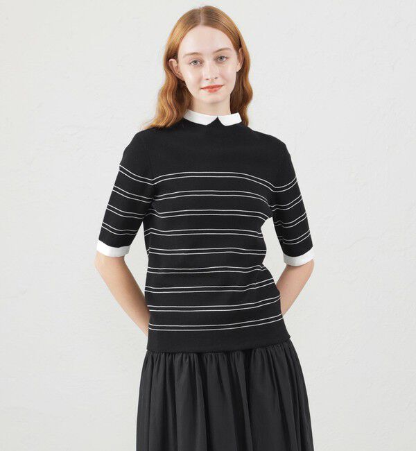 MACKINTOSH PHILOSOPHY「Cleric Collar Knit半袖」|ニット・セーター|ブラック