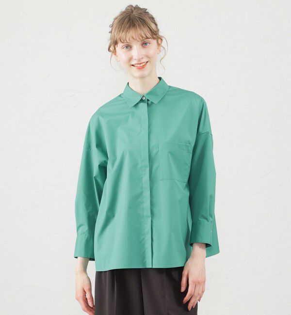 MACKINTOSH PHILOSOPHY「フライフロントクロップドシャツ」|シャツ・ブラウス|グリーン