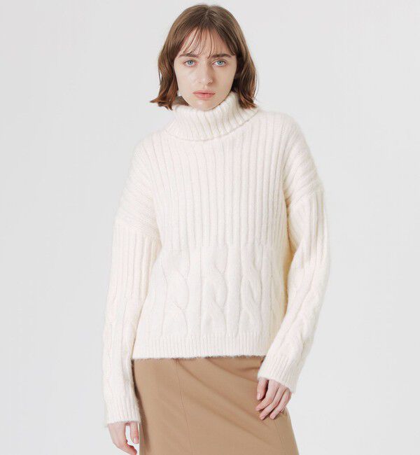  「ケーブルコンビタートルニット」|ニット・セーター|ホワイト