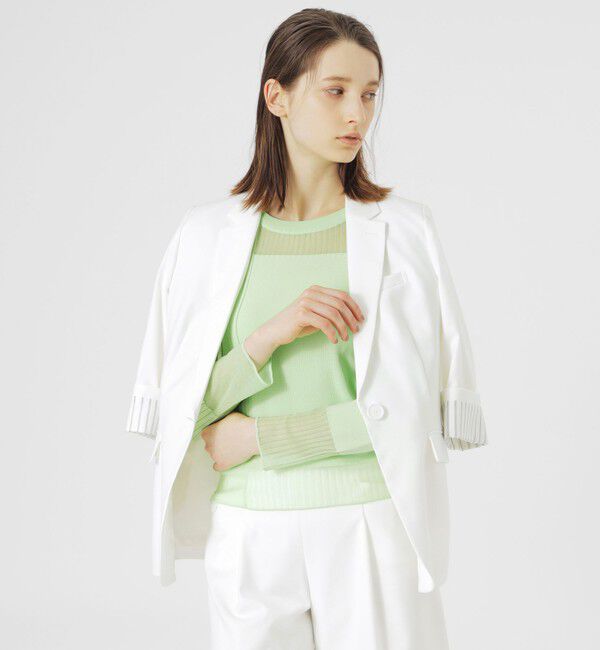  「【ウォッシャブル/セットアップ対応】ハーフスリーブシングルジャケット」|テーラードジャケット|ホワイト