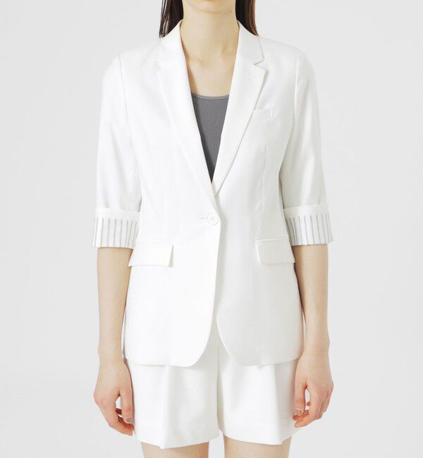  「【ウォッシャブル/セットアップ対応】ハーフスリーブシングルジャケット」|テーラードジャケット|