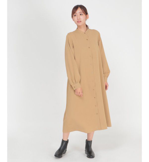 ikka「肩タックシャツワンピース」|その他|ベージュ