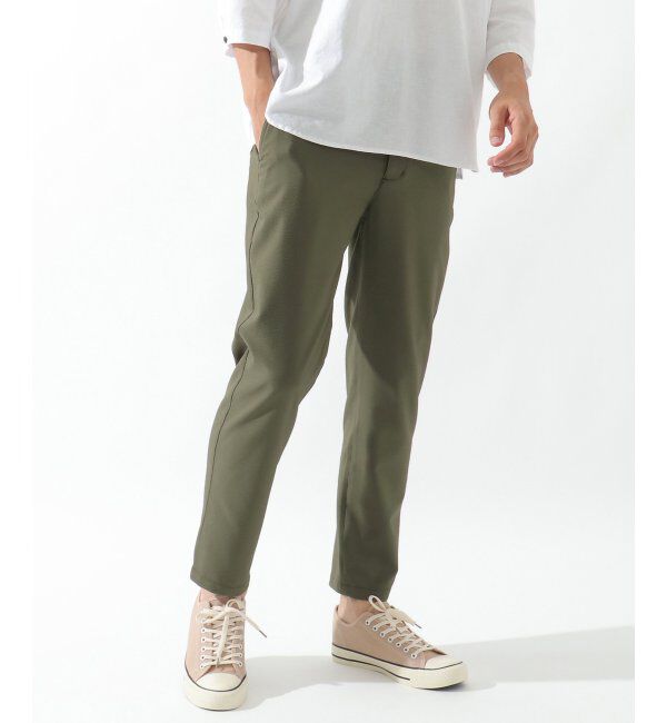 ikka「シアサッカーアンクルパンツ」|その他|オリーブ