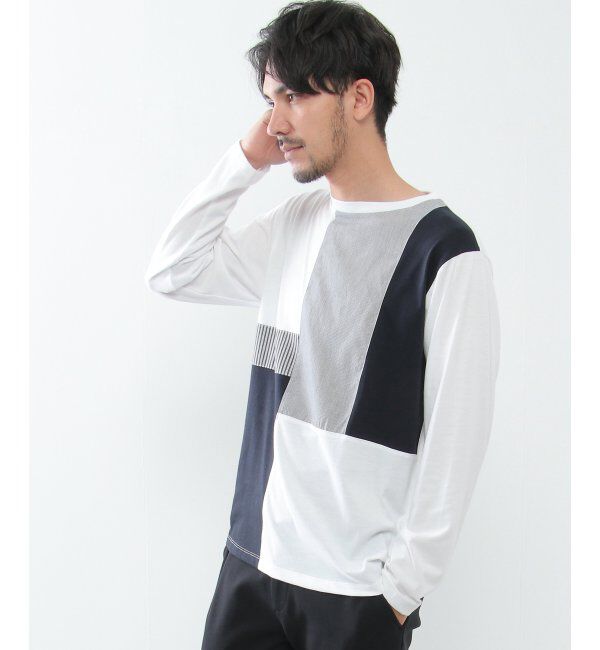 ikka「ストライプミックス切り替えロンT」|Tシャツ・カットソー|