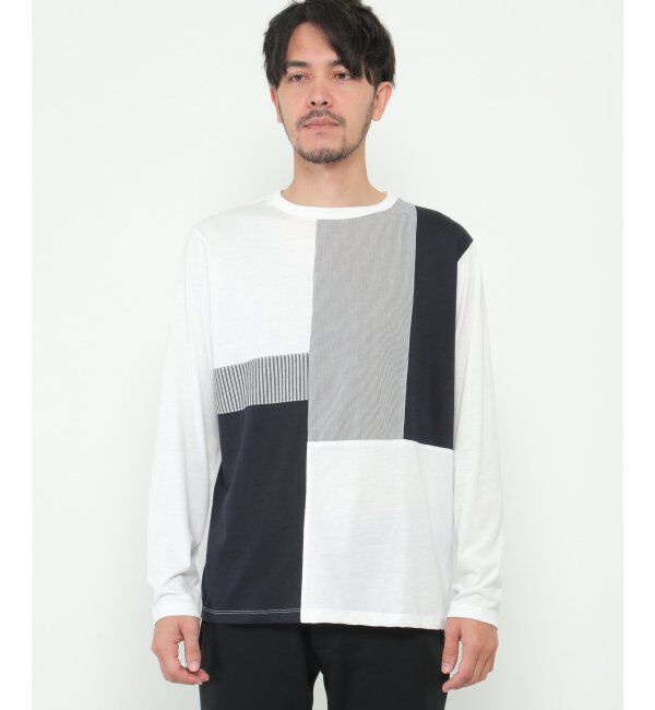 ikka「ストライプミックス切り替えロンT」|Tシャツ・カットソー|