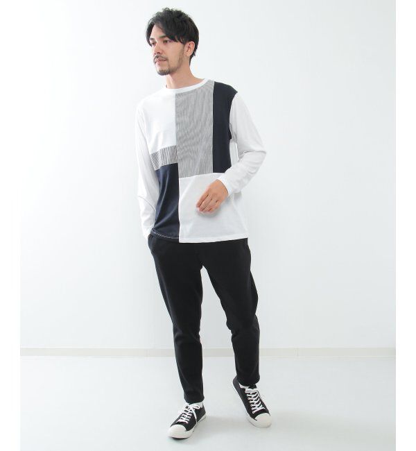 ikka「ストライプミックス切り替えロンT」|Tシャツ・カットソー|