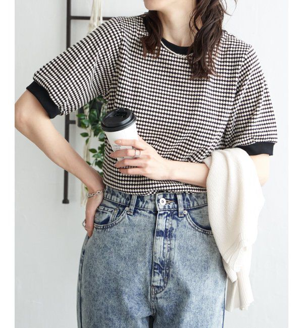 ikka「【雑誌 InRed 6月号掲載】ハニカム柄ジャガードカットソー」|Tシャツ・カットソー|ブラック