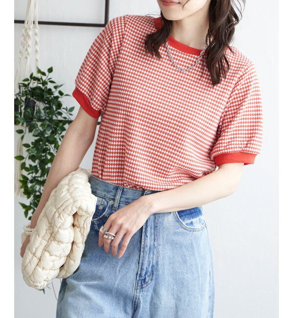 ikka「【雑誌 InRed 6月号掲載】ハニカム柄ジャガードカットソー」|Tシャツ・カットソー|オレンジ