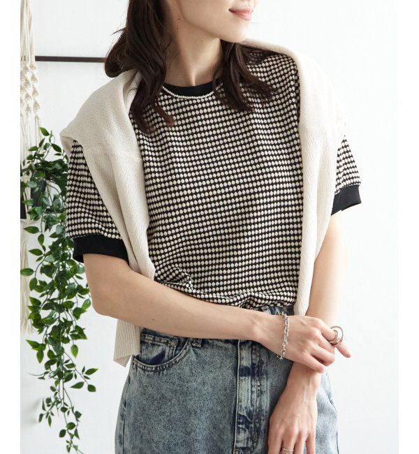 ikka「【雑誌 InRed 6月号掲載】ハニカム柄ジャガードカットソー」|Tシャツ・カットソー|