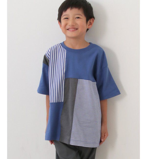 ikka kids「ストライプ布帛切り替えTシャツ（120~160cm）」|Tシャツ・カットソー|ブルー