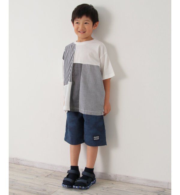 ikka kids「ストライプ布帛切り替えTシャツ（120~160cm）」|Tシャツ・カットソー|