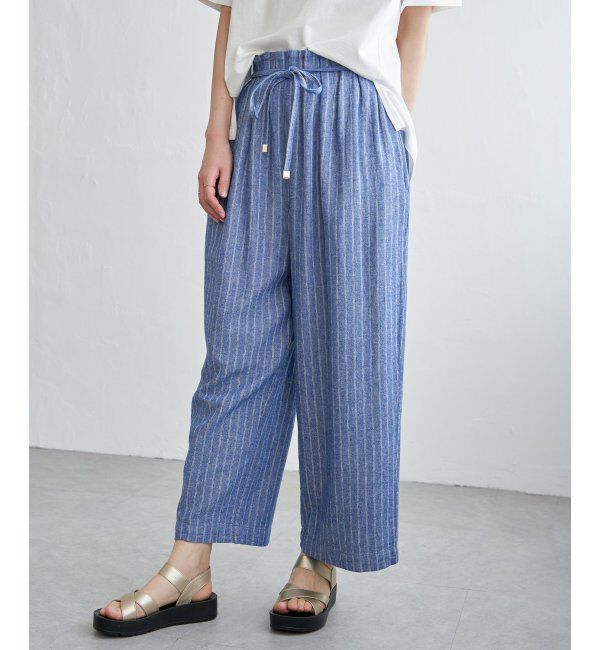 ikka「【雑誌 InRed 6月号掲載】麻混ベルト付きワイドパンツ」|その他|ブルー