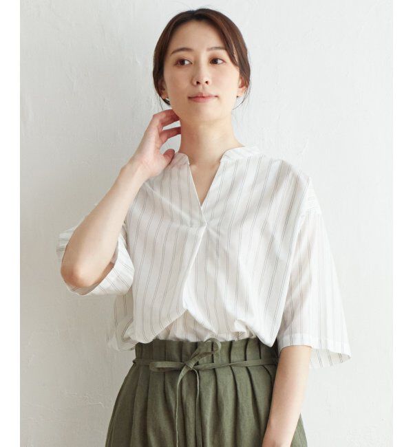 ikka「キュプラ混バンドカラーチュニック」|シャツ・ブラウス|オフホワイト