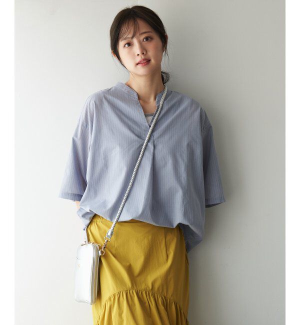 ikka「キュプラ混バンドカラーチュニック」|シャツ・ブラウス|