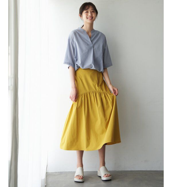 ikka「キュプラ混バンドカラーチュニック」|シャツ・ブラウス|