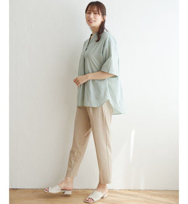 ikka「キュプラ混バンドカラーチュニック」|シャツ・ブラウス|