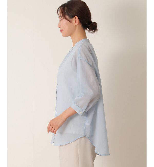 ikka「シアーストライプバンドカラーシャツ」|シャツ・ブラウス|