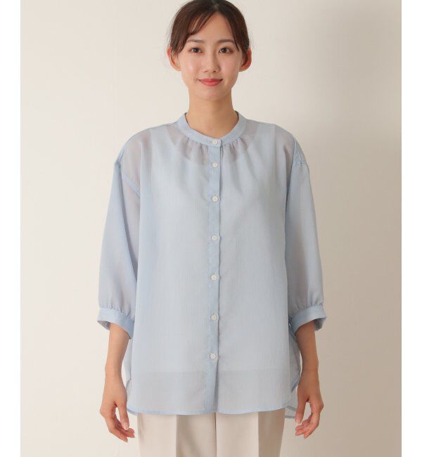 ikka「シアーストライプバンドカラーシャツ」|シャツ・ブラウス|