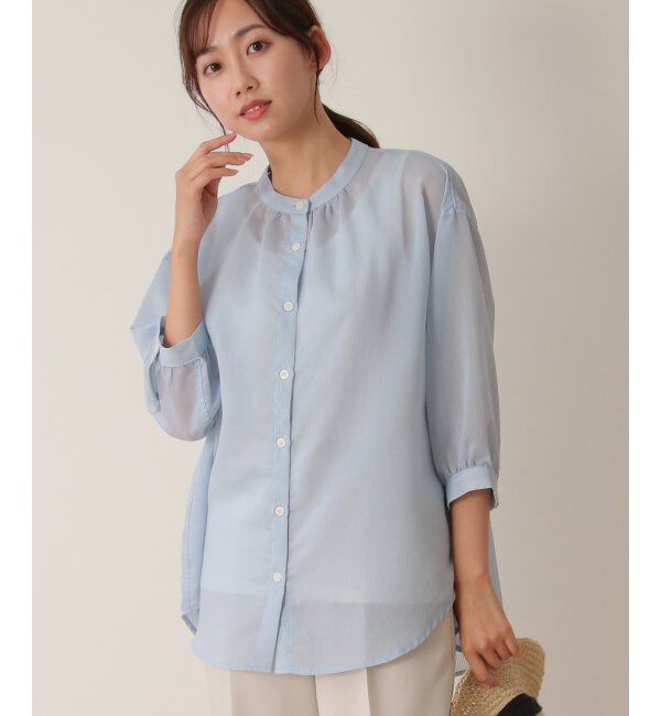 ikka「シアーストライプバンドカラーシャツ」|シャツ・ブラウス|